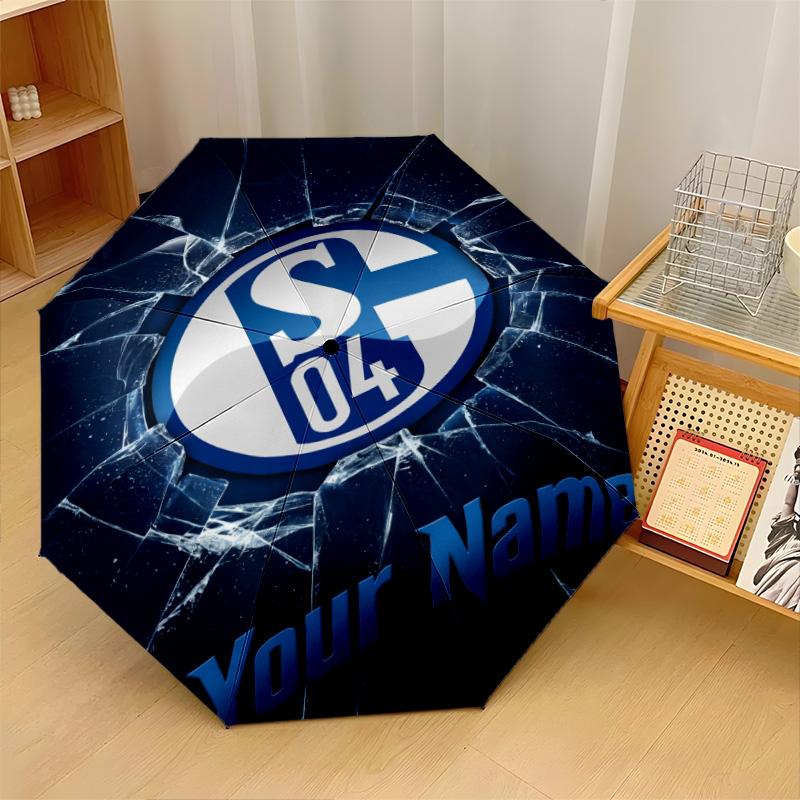 Schalke 04 FC Automatic 3‑Fold Umbrella 8‑Rib Windproof Folding Umbrella Sun Rain Protection For Outdoor Travel Daily Use