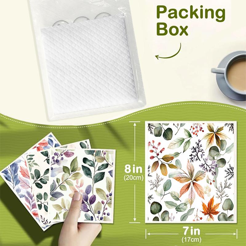 6PCS Leaves Flowers Print Swedish Dishcloths Eco-Friendly Kitchen Rags Absorbent Dish Towels Reusable Washable Cleaning Cloths