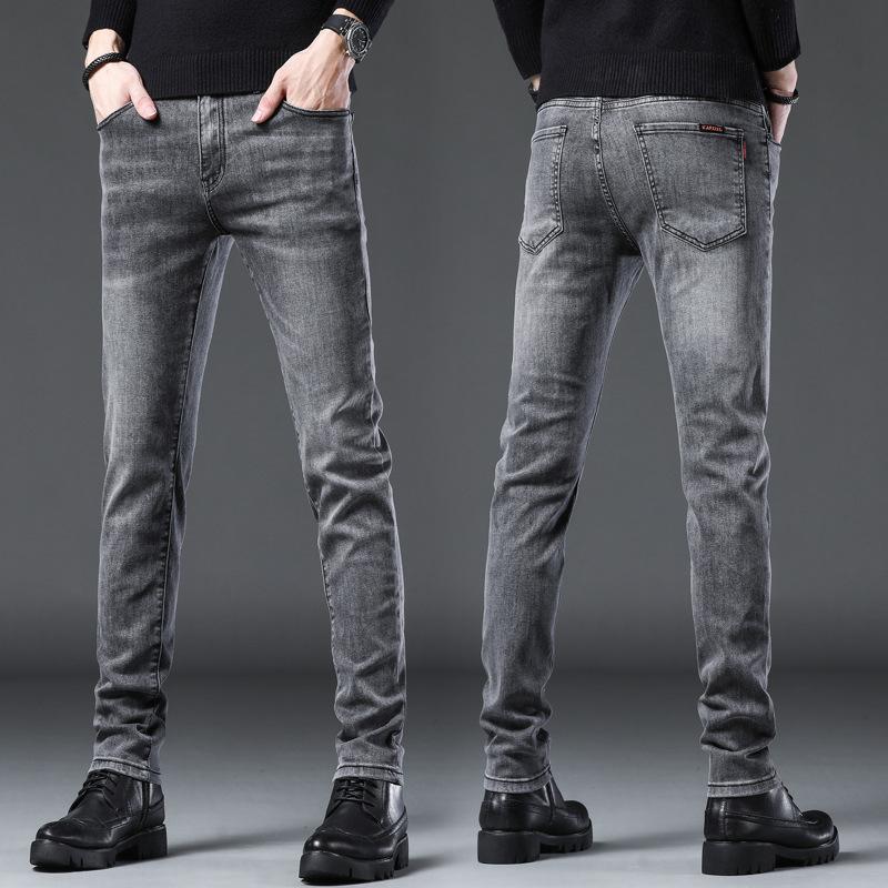 

2024 Осень и зима Высококачественные черные джинсы мужские толстые облегающие модные брендовые эластичные джинсовые брюки на маленькую ногу 28