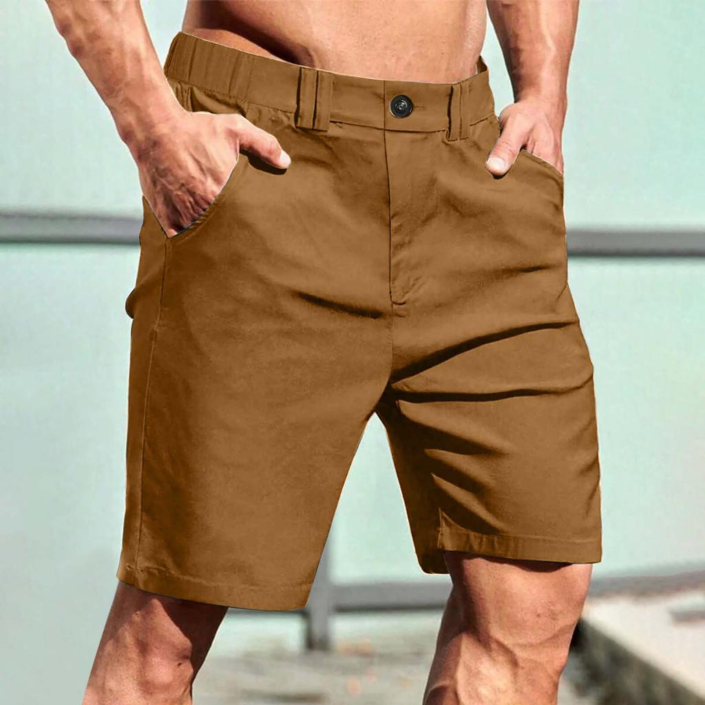 Men's Workwear Shorts With Multiple Pockets, Elastic Waistband, Loose Cotton, Casual Outdoor Lightweight Work Shorts