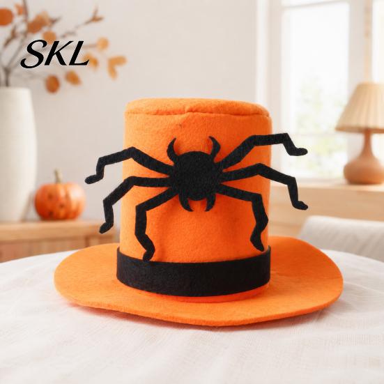 Halloween Pet Costume Accessory Cat Top Hat, Orange Dog Hat with Adjustable Strap, for Dogs Black Spider Small Festive Party Breathable Headwear