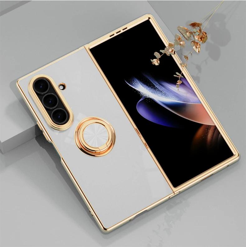 Galvanisierte stoßfeste Handyhülle mit 360°-Ringhalter und Ständer für Samsung Galaxy Z Fold 7 6 5 4 Fold7 Fold6 Fold5 Fold4 5G