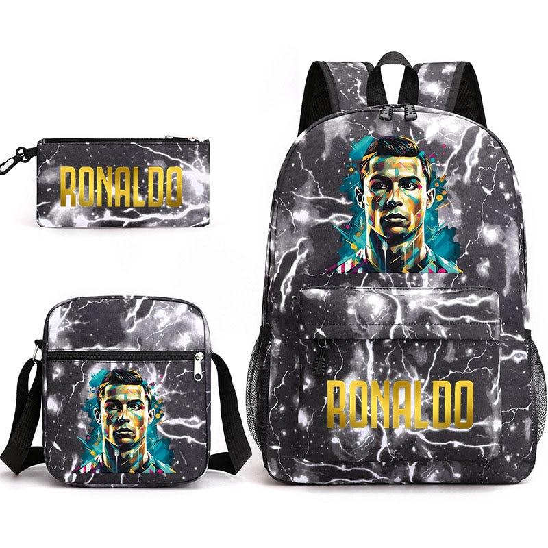 Football Star Print Youth Primary And Secondary School Students Schoolbag Three-Piece Set Men'S And Women'S Backpack