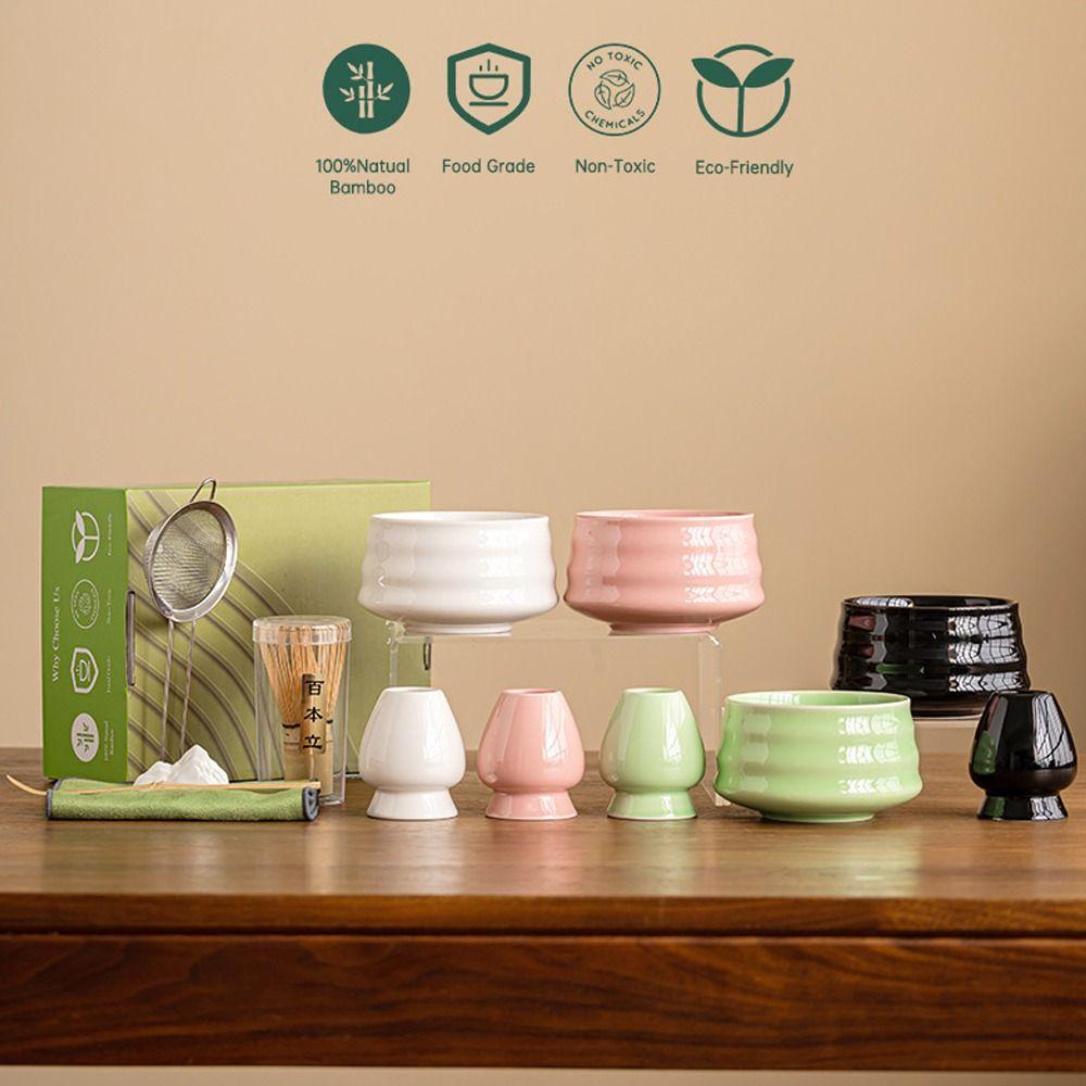 4PCS Food Grade Japanese Matcha Tea Set Bamboo Ceramic Japanese Chasen Matcha Stirring Brush