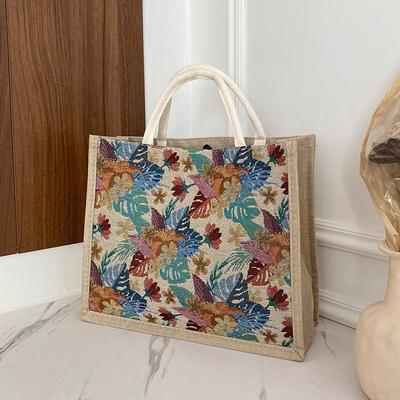 Ethnic Style Women's Bag Retro Texture Flower Shoulder Bag Canvas Bag Linen Tote Bag Casual Bag
