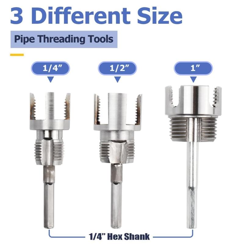 Pipe Threading Tool, PVC Pipe Threader 1/2'' 3/4'' 1'' Internal & External Pipe Threading Tool for Water Plumbing