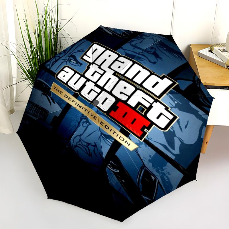 Vibrant Grand Theft Auto V Artwork Folding Umbrella 8 Paraphenoid Bones Durable Three Folds Sun Umbrella Gift
