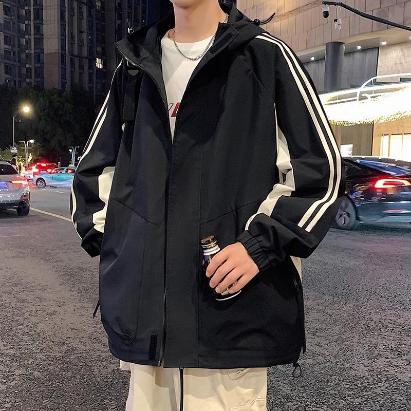 New Jacket Men's Spring and Autumn Casual Hooded American Loose Autumn Suit