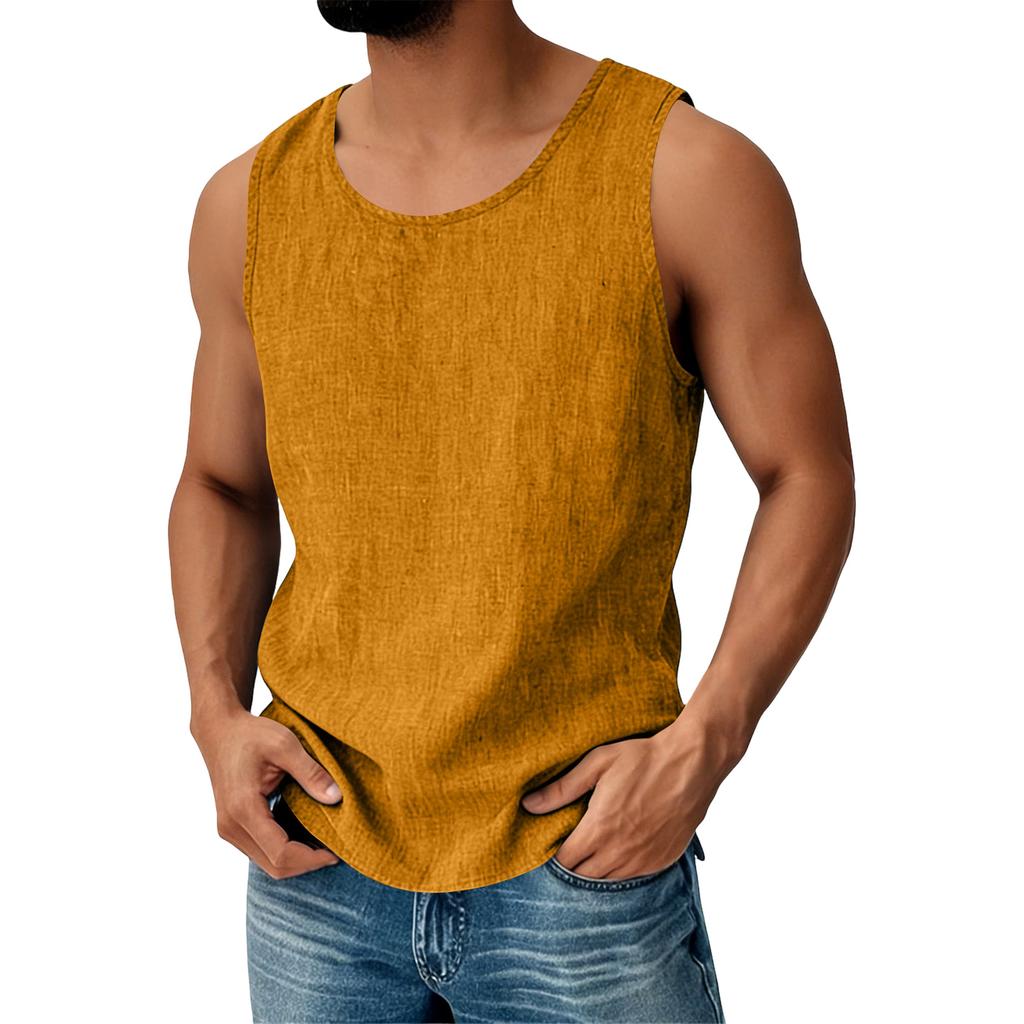 Men's Cotton Linen Sleeveless Vest Men's Casual Fashion Sports Sleeveless Vest