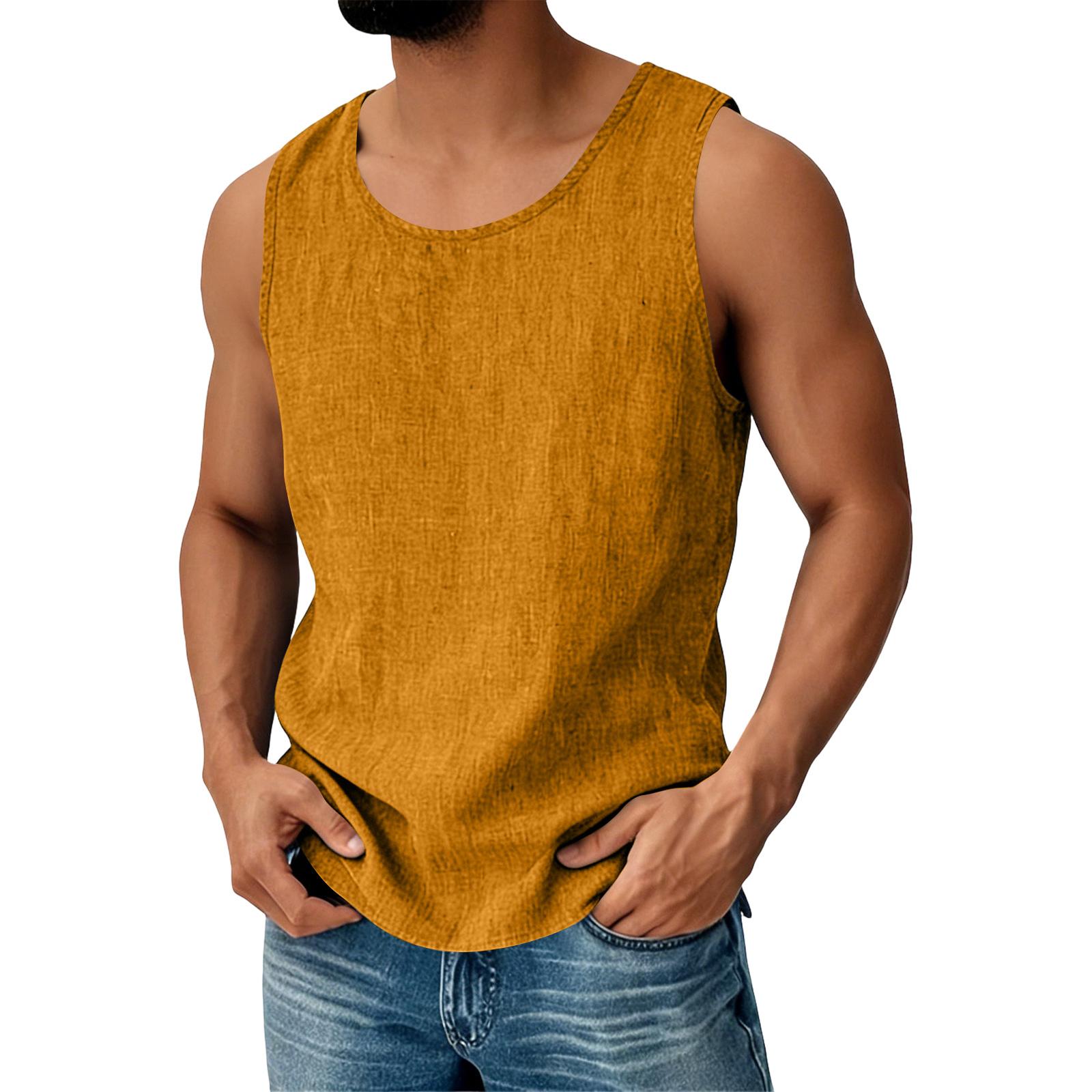 

Men s Sleeveless Linen Tank Top Classic Round Neck Lightweight Loose Fit Summer Shirt Casual Pullover Vest for Daily Wear L