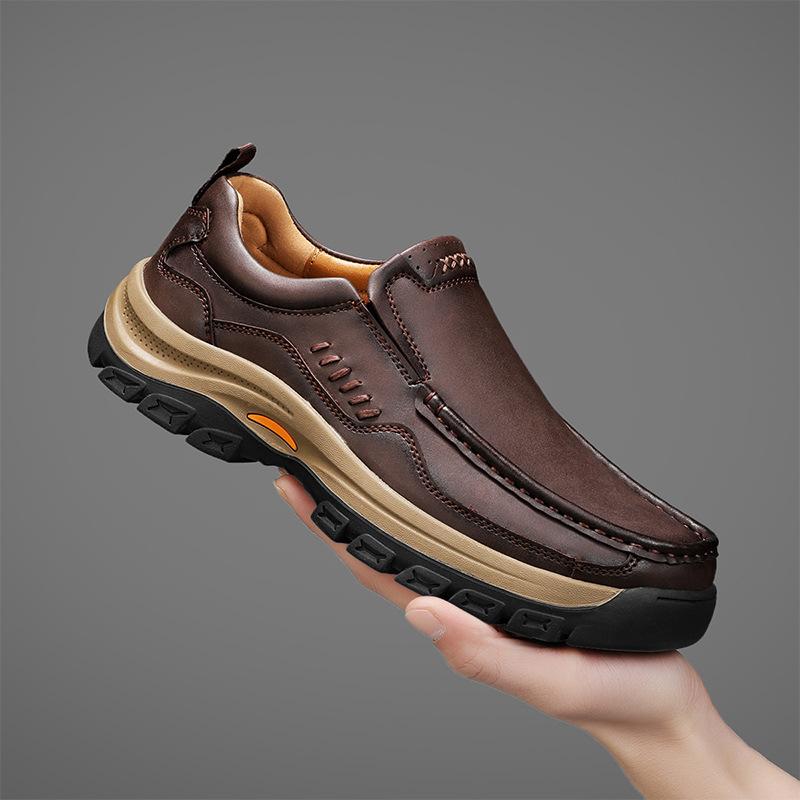 Men's Hand-Stitched Fashion Loafers Solid Color Low-Top Casual Shoes Simple Trendy Slip-On Sneakers Daily Office Business Shoes