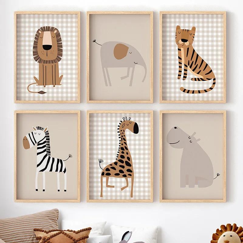 Lion Tiger Elephant Giraffe Jungle Animal Nursery Wall Art Canvas Painting Posters and Prints Wall Pictures Baby Kids Room Decor