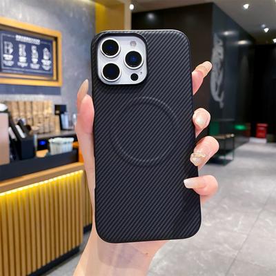 For iPhone 16 Pro Max Case Compatible with MagSafe Carbon Fiber Texture Leather + PC Phone Cover
