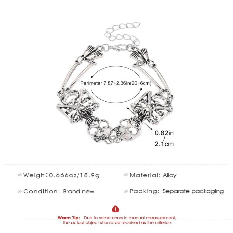 Gothic Alloy Skull Bangle, Vintage Dark Punk Style Bracelet, Fashion Statement Wrist Ornament for Male and Female