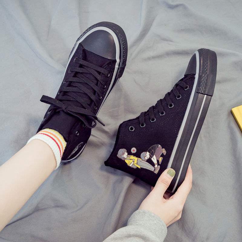 Autumn and Winter High-top Couple Large-size Canvas Board Shoes Children Black Velvet Cotton Shoes Work Leisure Flat-bottom Fashion Trend