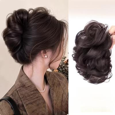 Syntetická dámska parochňa Scrunchie štýl Lazy Flower Bud Bun Móda Príčesok s prírodnou nadýchanou parochňou