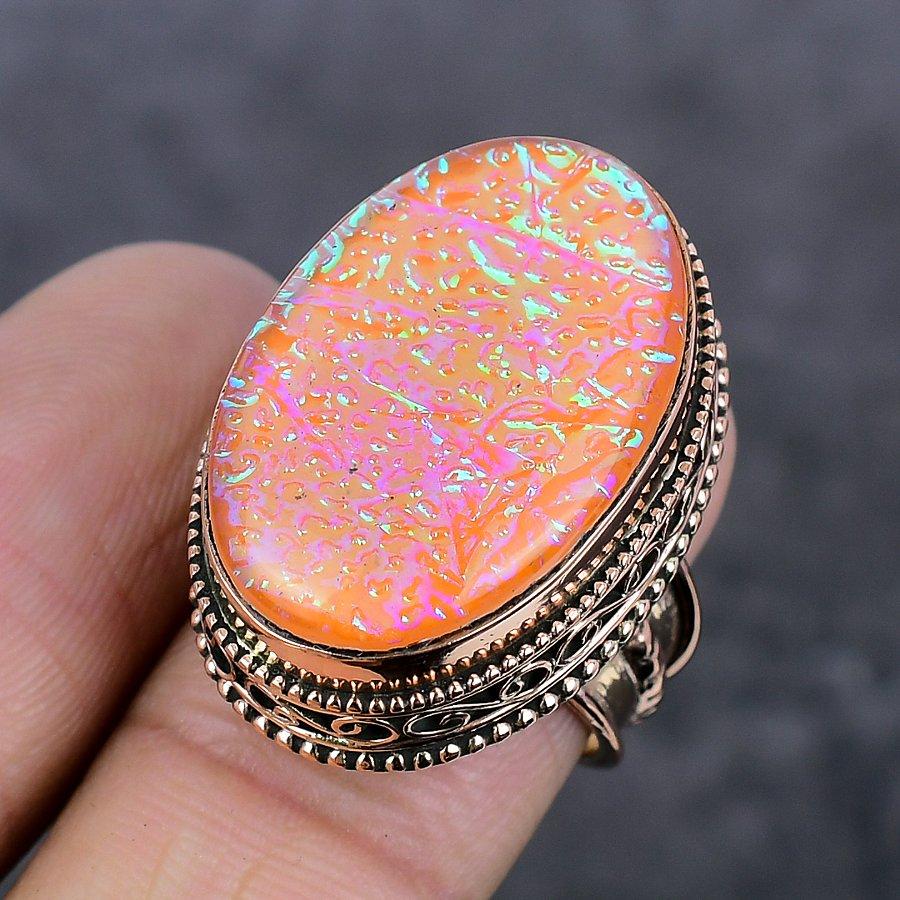 Natural Pink Triplet Opal Gemstone Handmade Copper Jewelry Ring Size 7.5 z1A90