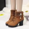 Autumn and Winter Warm Martin Boots Thick Heel High Heel Women's Fashion Boots Lace-up Wool Flanged Short Boots