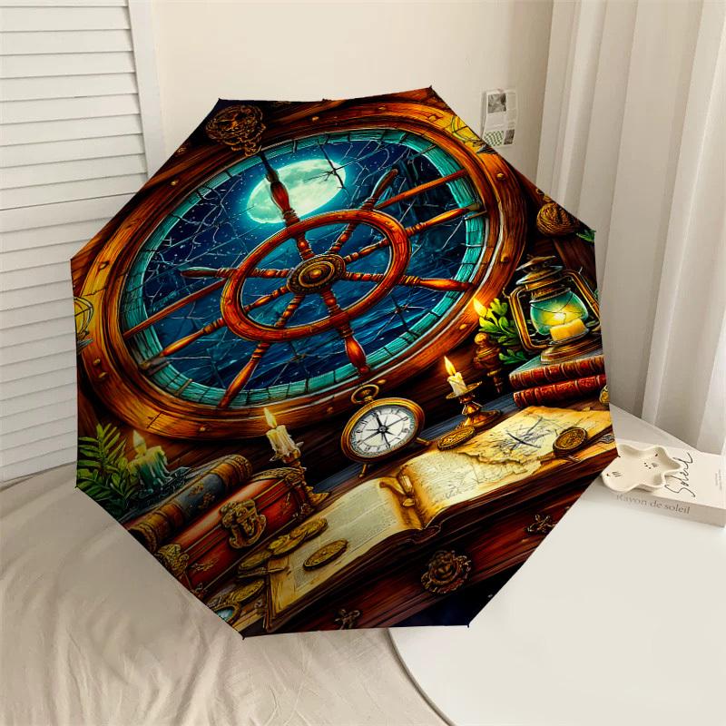 

1PC Pirate Treasure Umbrella-8-Rib Reinforced, Automatic Open, Lightweight & Durable, Fashion Accessory for Outdoor, J0339