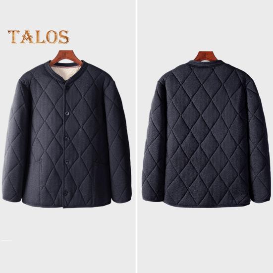 Men Coat V-Neck Long Sleeve Single Breasted Windproof Warm Jacket Solid Color Thickened Velvet Lining Outwear