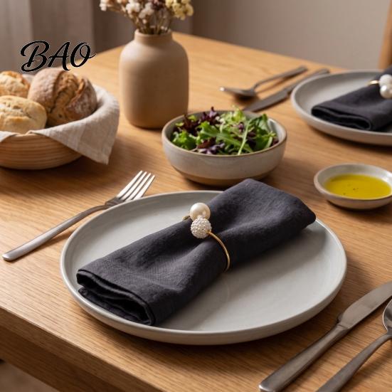 Exquisite Table Decor for Home 3Pcs Faux Pearl Napkin Rings, Reusable Metal Holders, Elegant Decorative Rings Restaurants Weddings Banquets