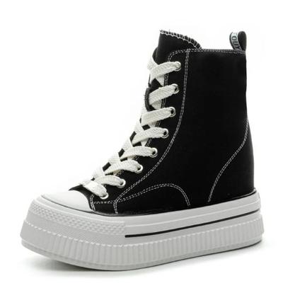 Mode 13CM Damen Canvas High Top Sneaker Lässige Schnür-Sneaker für Damen Frühling Herbst Schuhe Winter Warm High Heels Sneaker Schuhe