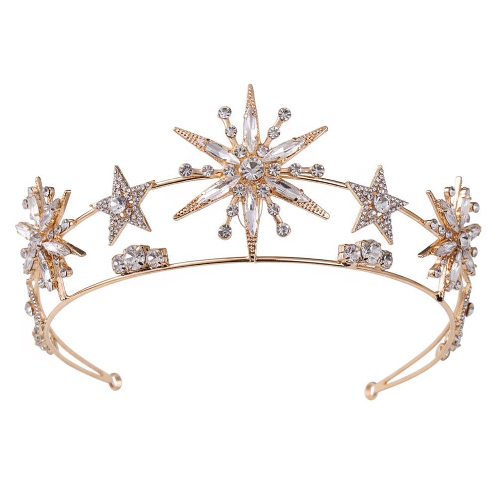 Gold Silver Color Crystal Star Hairband Sparkling Stars Tiaras Bridal Crown Hair Accessories Headwear Princess Queen