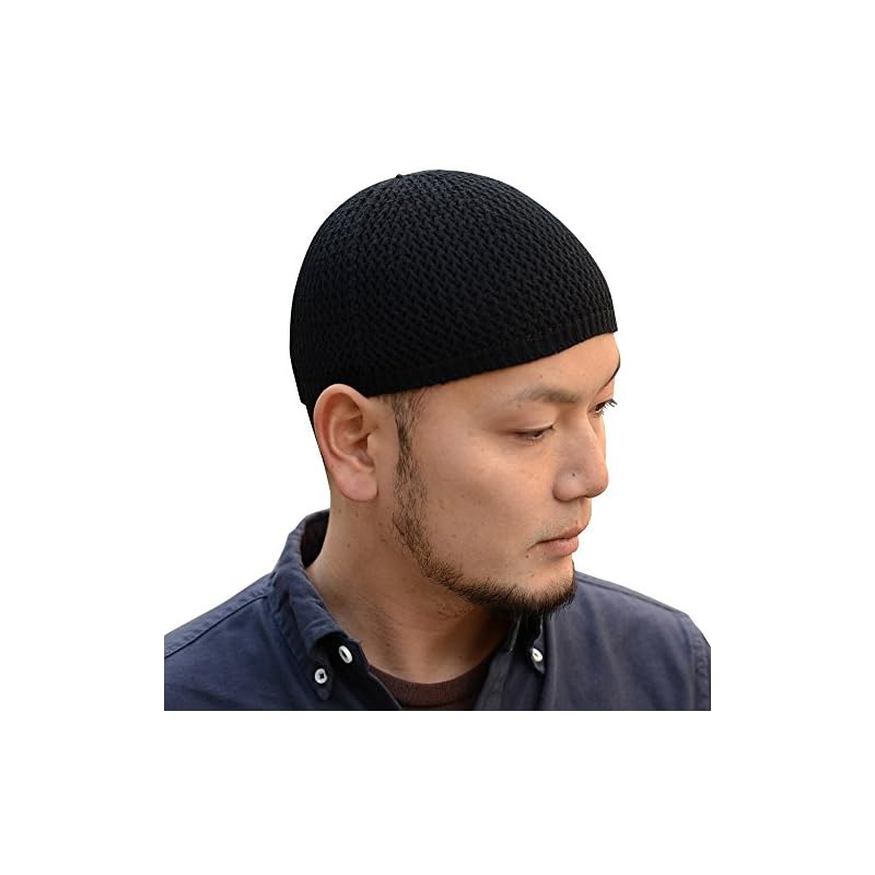 [Nakota] Seamless Cotton Islamic Hat, Islamic Watch Cap, Made in Japan, Hat, Watch Cap, Beanie, LL, Black (97)