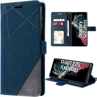 Case for Samsung Galaxy S22 Ultra - Shockproof Anti-Scratch Leather Effect Navy Blue