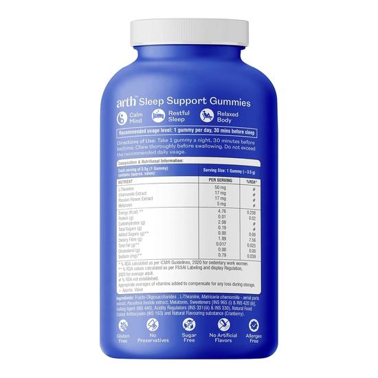 Arth Melatonin 5mg | Sleep Gummies Supplement |L-Theanine, Chamomile & Passion Flower For Deep Sleep & Relaxation| 15 Cranberry Flavoured Gummies