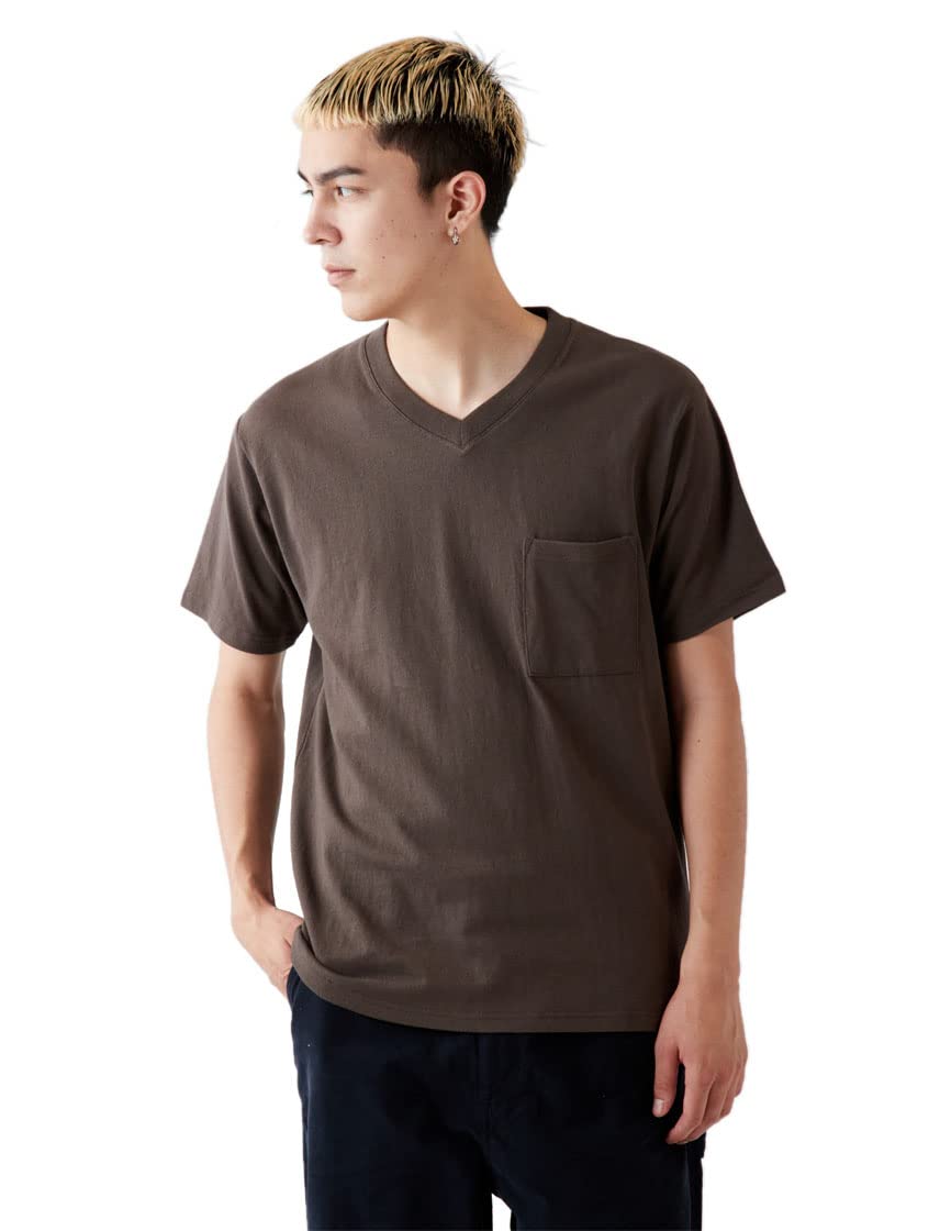 

Мужская футболка с коротким рукавом, карманом, обычного кроя, из плотного американского хлопка, однотонная, цвета хаки [Good Wear], с V-образным вырезом, 7,6 унций (С, Коричневый)