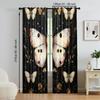 2 Pcs, Versatile Polyester Transparent Curtains for Home Decoration Vintage Black Butterfly & Floral Leaf Pee for Use In