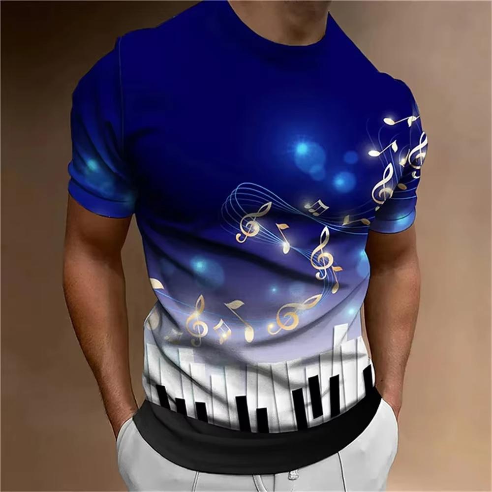 Music Notes Pattern 3D Digital Printed Men's Personalized and Fashionable Round Neck Short Sleeved T-shirt