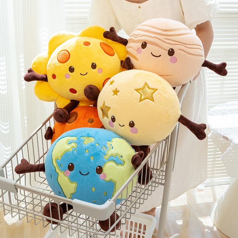 Simulation Cartoon Planet Plush Toy Set - Stuffed Earth Mars Saturn Venus Soft Solar System Dolls for Kids Creative Birthday Gif