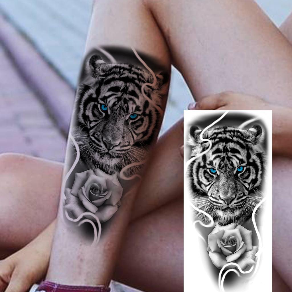 1 Sheet Realistic Fake Tiger Temporary Tattoos Sticker For Men Women Adults Water Transfer Transferable Tattoo Sleeve Waist Arm