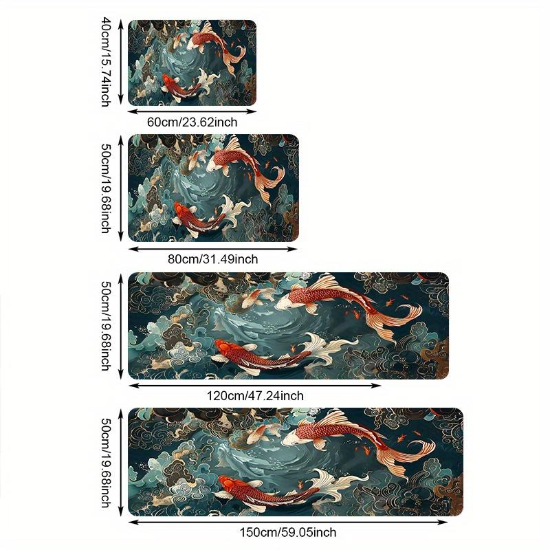 

VIKAMA Dark Ocean World Carpet Koi Lucky Mat Non-Slip Kitchen Rug Doormat Bathroom Mat Carpet For Live Room Rug For Bedroom 40X60CM (1.3X2FT белый