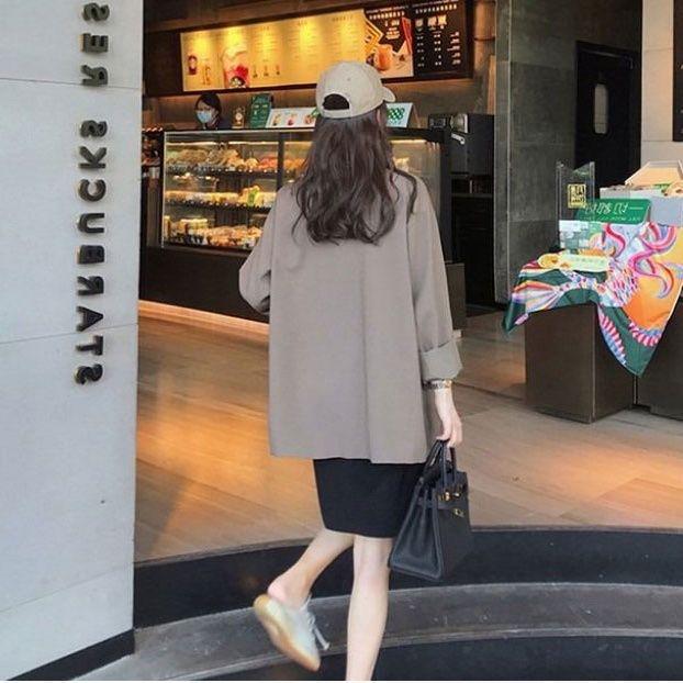 Women's Spring Retro Coffee-Colored Loose Suit Jacket - Casual, Fashionable, High-End Niche Design