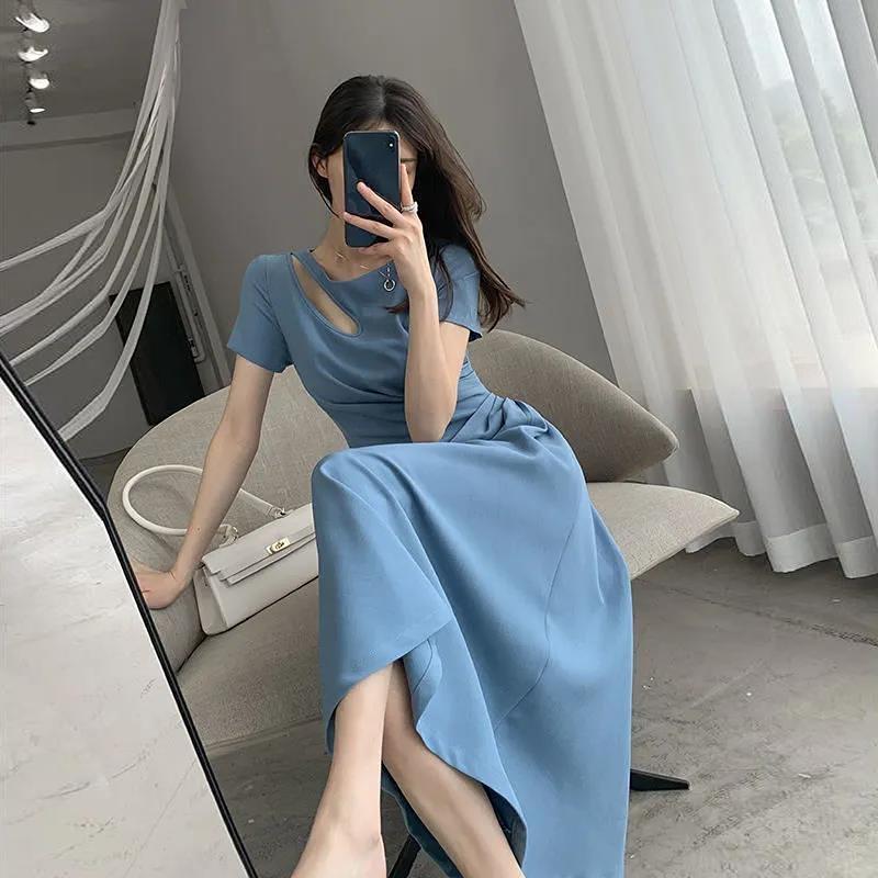Slim Dress Women Summer French Sweet Fashion Waist Slimming Long Dress