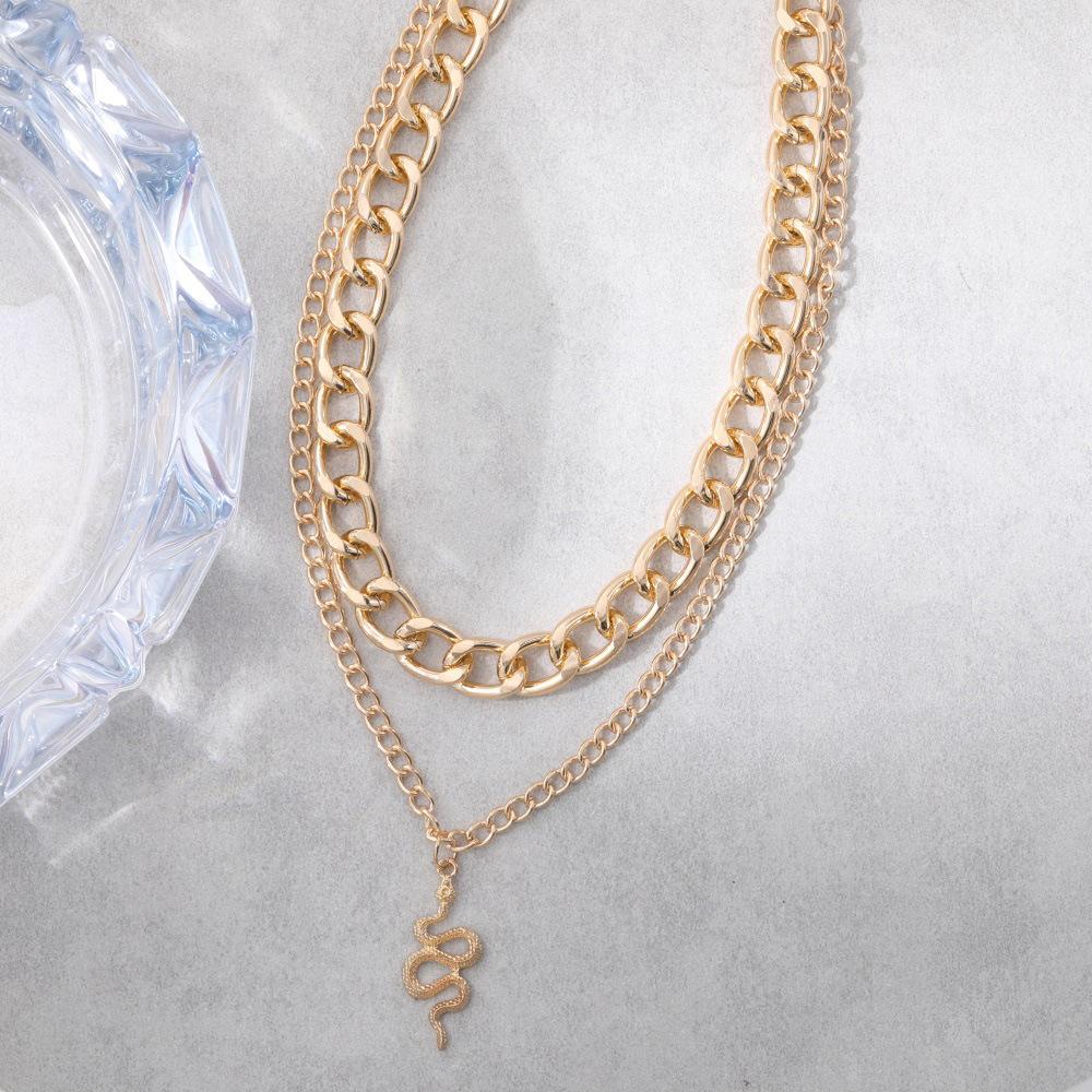 Snake Pendant Necklace Creative Personality Punk Style Thick Chain Double Collarbone Chain Female