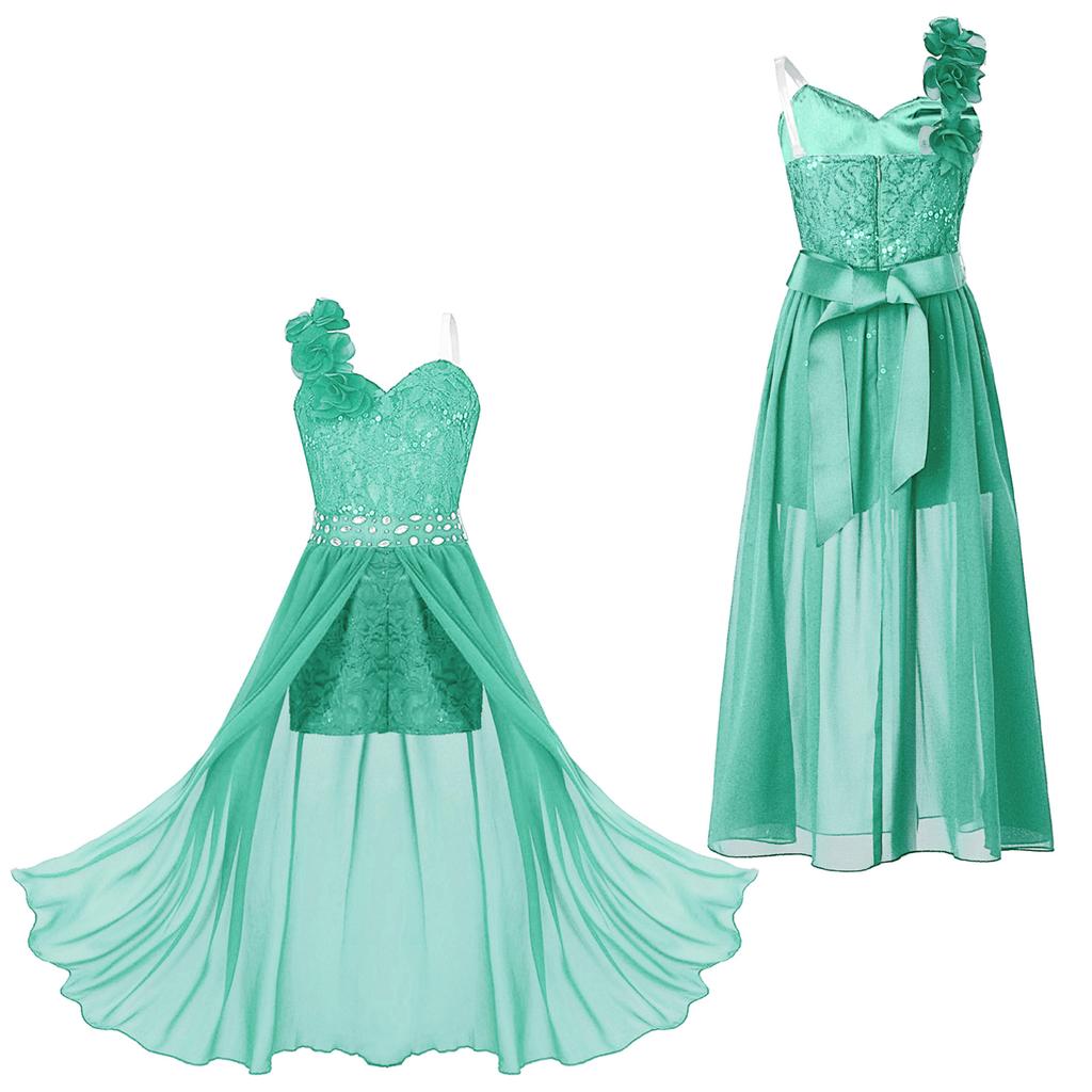 Barn Bryllup Blomster Jente Kjole Jente Ermeløs Blomster Blonder Rhinestone Maxi Romper Aftenkjole Danseklær