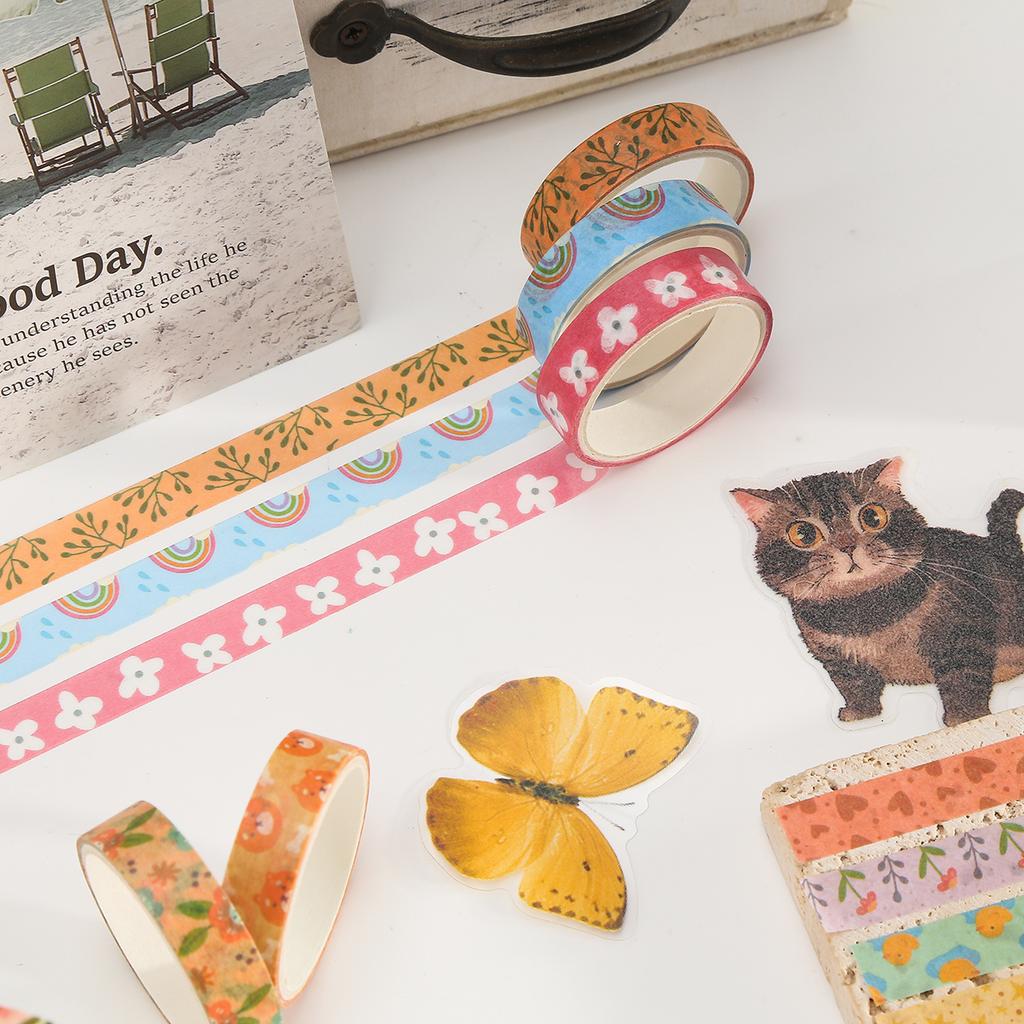 Retro Flower vintage Washi tape set, suitable for DIY photo frames, diaries, gift box packaging, exquisite decorative items