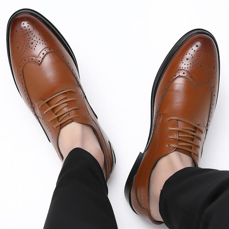 Spring new large size leather shoes British office Brock carved business dress men's leather shoes