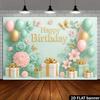 2D Mint Green & Pink Floral Happy Birthday Backdrop Banner Photography Background