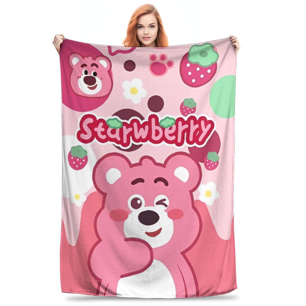 Super Soft Lotso Strawberry Bear Throw Blanket Premium Flannel Fleece Lightweight Bed Blanket Super Cozy Blankets All Season Use