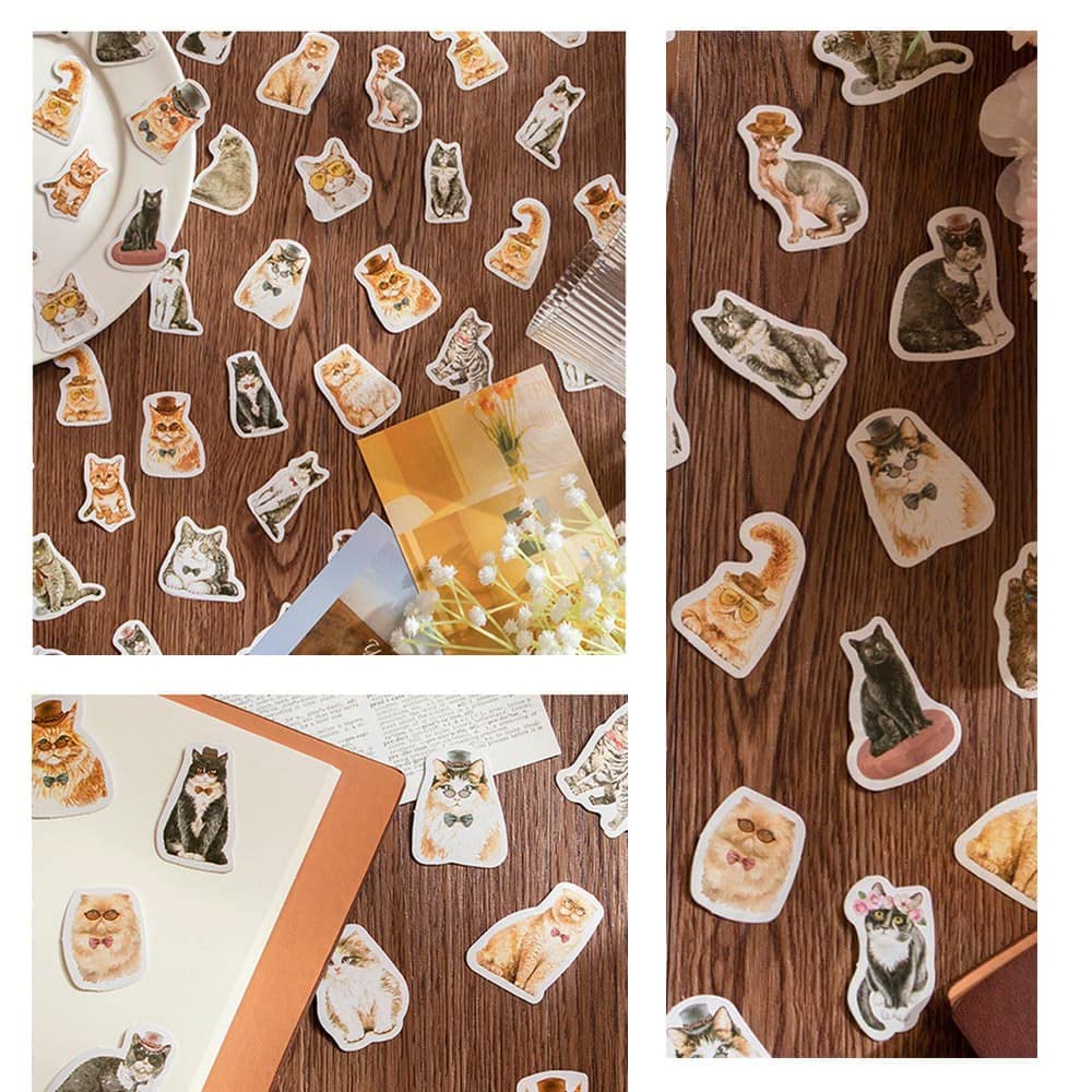 Moin Moin Cat Sticker Assorted Set Cute Watercolor Cat Decorative Reward Stickers Flakes, 92-Piece Animals, Schedule, Planner, Album, Letter,
