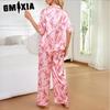 GMXIA Fortschrittlicher leichter Luxus Pyjama Damen Frühling und Herbst Eis Seide Kurzarmhemd Hose Anzug Homewear