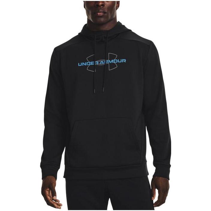 Under Armour Logo Letter Print Drawstring Hoodie Men Tops Black 1373356-001