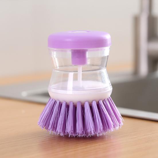3Pcs Cleaning Brush Ergonomic Design Powerful Cleaning Hard Bristles Liquid-Adding Feature Soap Dispenser Dish Brush