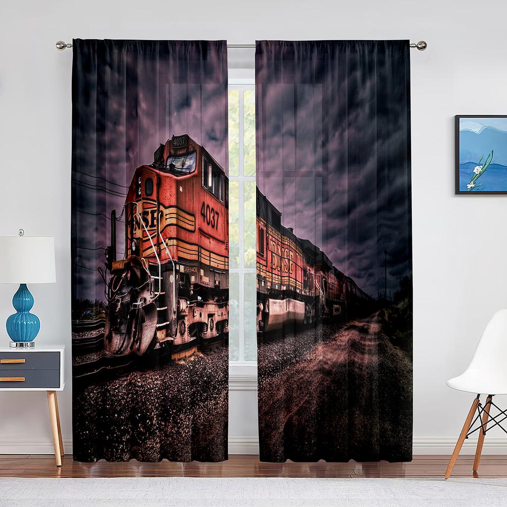 Vintage Industriell Ångmaskin Järnväg Tyllgardiner för Vardagsrum Sovrum Inredning Chiffong Skir Voile Kök Fönstergardin