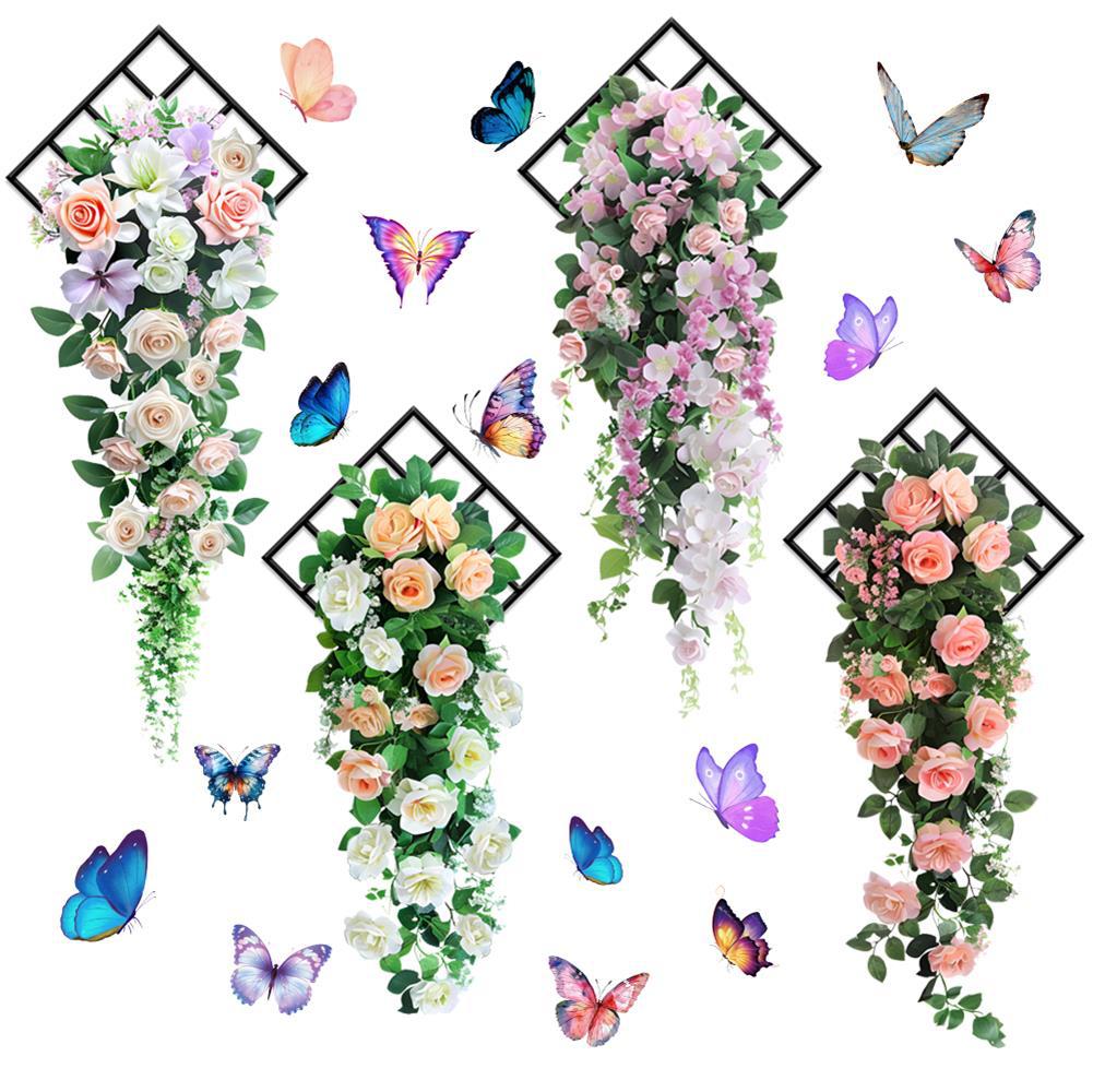

Butterfly Flower Vine Rose Buds Self-Adhesive Waterproof Wall Stickers for Living Room Bedroom Home Decor Wall Decals 30x90CMX2 різнокольоровий